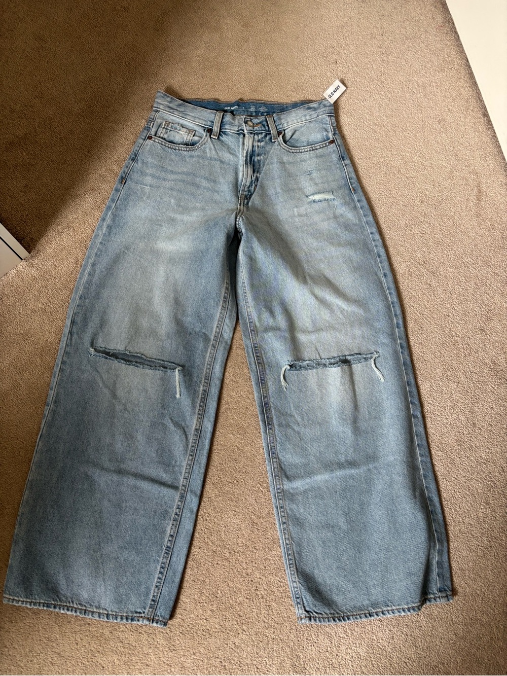 NWT Old Navy Extra High Rise Baggy Wide Leg Jeans Distressed Light Wash Size 8